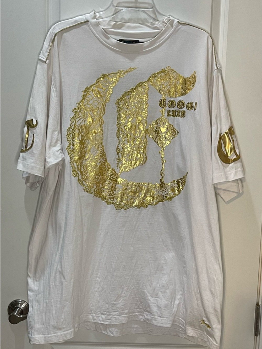 Vintage Y2K COOGI Luxe T-Shirt White w/Gold Logo Graphic 100% Cotton Size XXXL